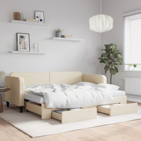 Trundle sofa bed with drawers cream fabric 80x200 cm by vidaXL, Beds and slatted bases - Ref: Foro24-3196869, Price: 451,38 €...