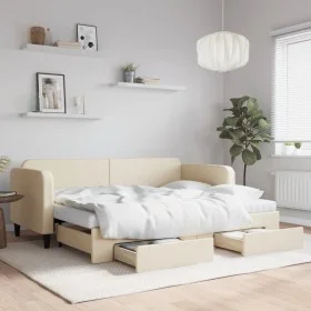 Trundle sofa bed with drawers cream fabric 80x200 cm by vidaXL, Beds and slatted bases - Ref: Foro24-3196869, Price: 448,17 €...