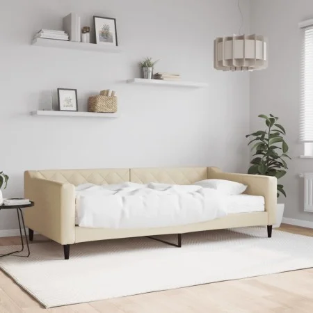 Sofa bed with cream fabric mattress 100x200 cm by vidaXL, Beds and slatted bases - Ref: Foro24-3197417, Price: 374,13 €, Disc...