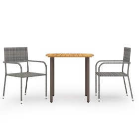 3 Stück synthetisches Rattan grau Garten Esszimmer Set von vidaXL, Gartensets - Ref: Foro24-3072488, Preis: 194,70 €, Rabatt: %