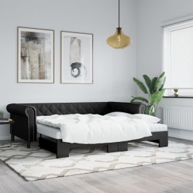 Sofá cama nido con colchón cuero sintético negro 9