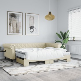 Sofá cama nido con colchón cuero sintético crema 90x200 cm