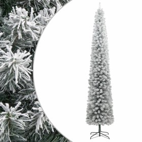 Árbol Navidad estrecho con soporte y nieve artificial PVC 270cm