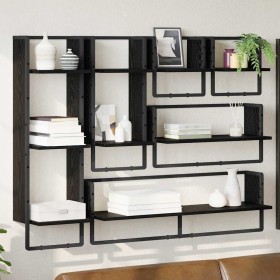 Conjunto de estantes de pared con estante 6 pcs Roble Negro