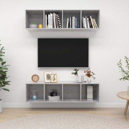 Muebles de salón de pared 2 uds madera ingeniería gris hormigón