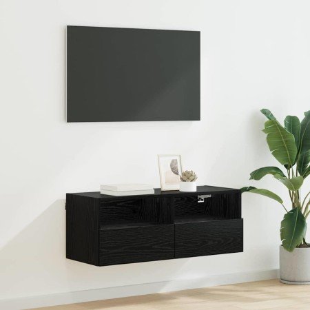 Mueble de TV Montado en la Pared Roble Negro 80 x 30 x 30 cm