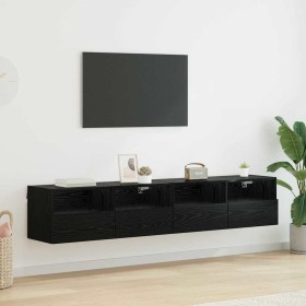 Gabinetes de pared para TV 2 pcs Roble Negro 80 x 30 x 30 cm