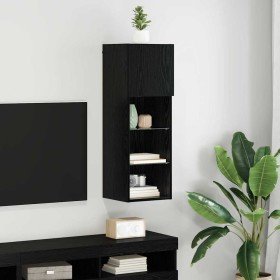 Mueble de TV Montado en la Pared Roble Negro 30,5 x 30 x 90 cm