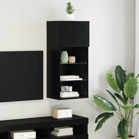 Mueble de TV Montado en la Pared Roble Negro 40,5 x 30 x 90 cm