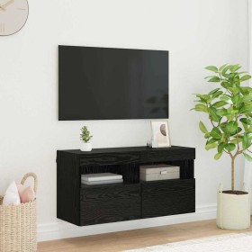Mueble de TV Montado en la Pared Roble Negro 80 x 30 x 40 cm