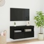 Mueble de TV Montado en la Pared Roble Negro 80 x 30 x 40 cm