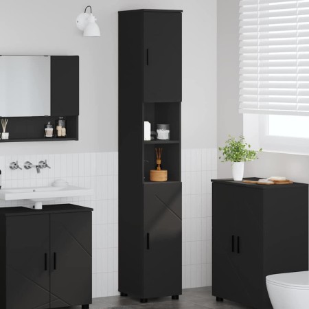 Mueble de baño alto Negro 30 x 35 x 192 cm Madera contrachapada