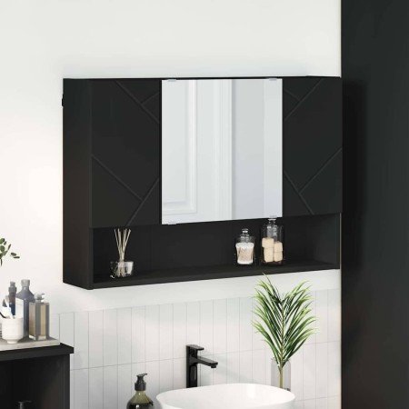 Armario con espejo de baño con puerta Negro 80 x 17 x 55 cm en Tocadores de baño | Comprar online en Foro24