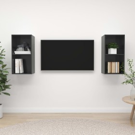 Muebles de salón de pared 2 pzas madera ingeniería gris brillo