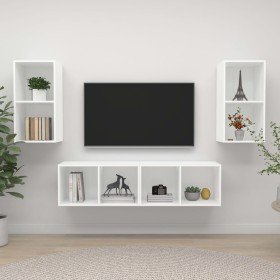 Muebles de salón de pared 4 piezas madera de ingeniería blanco