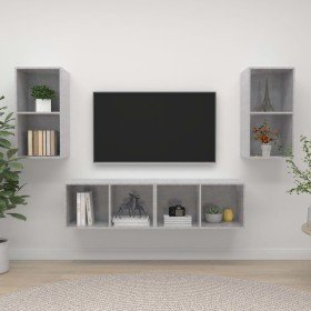 Muebles de salón de pared 4 pzs madera ingeniería gris hormigón en Muebles TV | Comprar online en Foro24