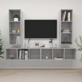 Muebles de salón de pared 4 pzs madera ingeniería gris hormigón