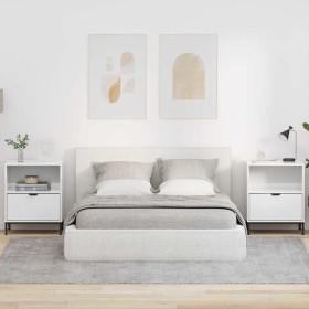 Mesas de noche con cajón 2 pcs Blanco brillante 49 x 36 x 61 cm