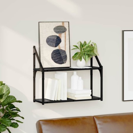 Estante de pared con estante Roble negro 60 x 21 x 51 cm