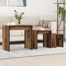 Mesa de Café Nido 3 pcs Madera vieja 60 x 35 x 56 cm