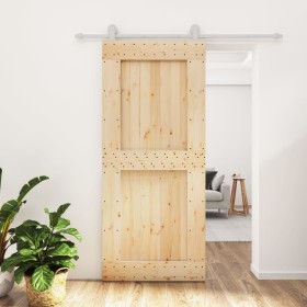 Puerta corredera con herrajes madera maciza de pino 90x210 cm