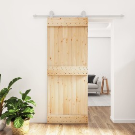 Puerta corredera con herrajes madera maciza de pino 80x210 cm