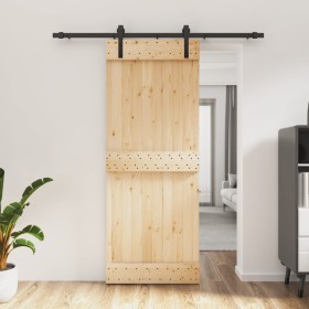 Puerta corredera con herrajes madera maciza de pino 80x210 cm