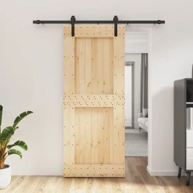 Schiebetür mit Beschlägen aus massivem Kiefernholz, 85 x 210 cm von vidaXL, Türen - Ref: Foro24-3202977, Preis: 178,67 €, Rab...