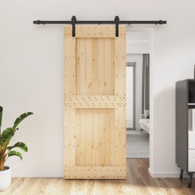 Schiebetür mit Beschlägen aus massivem Kiefernholz, 85 x 210 cm von vidaXL, Türen - Ref: Foro24-3202977, Preis: 182,44 €, Rab...