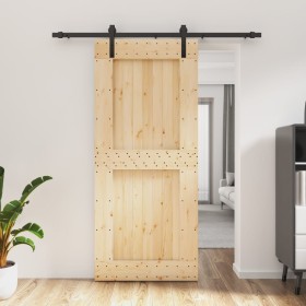 Puerta corredera con herrajes madera maciza de pino 90x210 cm