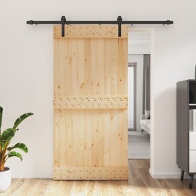 Schiebetür mit Beschlägen aus massivem Kiefernholz, 100 x 210 cm von vidaXL, Türen - Ref: Foro24-3202991, Preis: 204,53 €, Ra...