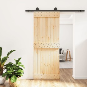 Puerta corredera con herrajes madera maciza de pino 80x210 cm