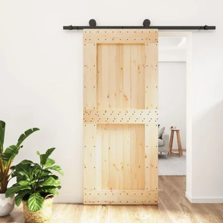 Puerta corredera con herrajes madera maciza de pino 90x210 cm de vidaXL, Puertas - Ref: Foro24-3203053, Precio: 203,09 €, Des...