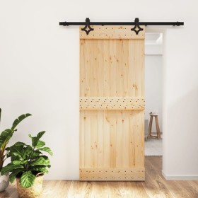 Puerta corredera con herrajes madera maciza de pino 90x210 cm