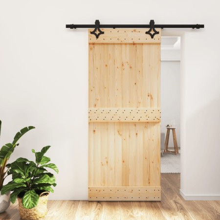 Schiebetür mit Beschlägen aus massivem Kiefernholz, 90 x 210 cm von vidaXL, Türen - Ref: Foro24-3203127, Preis: 186,61 €, Rab...