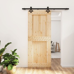 Puerta corredera con herrajes madera maciza de pino 85x210 cm