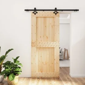 Schiebetür mit Beschlägen aus massivem Kiefernholz, 90 x 210 cm von vidaXL, Türen - Ref: Foro24-3203131, Preis: 202,57 €, Rab...