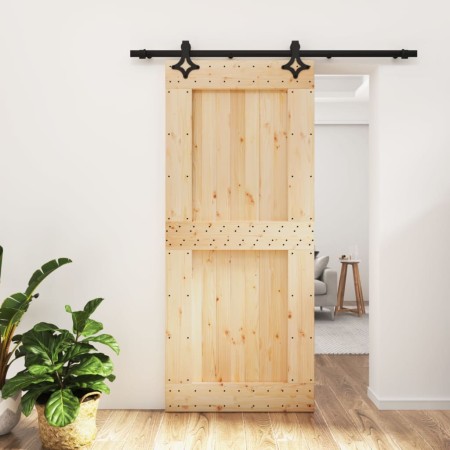 Schiebetür mit Beschlägen aus massivem Kiefernholz, 90 x 210 cm von vidaXL, Türen - Ref: Foro24-3203131, Preis: 202,14 €, Rab...