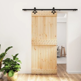 Puerta corredera con herrajes madera maciza de pino 85x210 cm