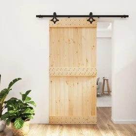 Schiebetür mit Beschlägen aus massivem Kiefernholz, 95 x 210 cm von vidaXL, Türen - Ref: Foro24-3203143, Preis: 183,59 €, Rab...