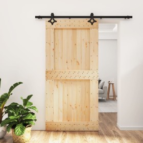 Puerta corredera con herrajes madera maciza de pino 100x210 cm