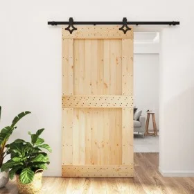 Schiebetür mit Beschlägen aus massivem Kiefernholz, 100 x 210 cm von vidaXL, Türen - Ref: Foro24-3203150, Preis: 213,23 €, Ra...