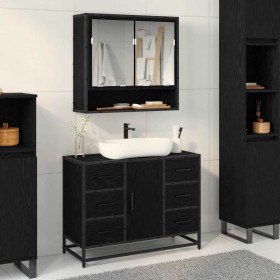 Gabinete de Lavabo para Baño Roble negro 80 x 33 x 60 cm