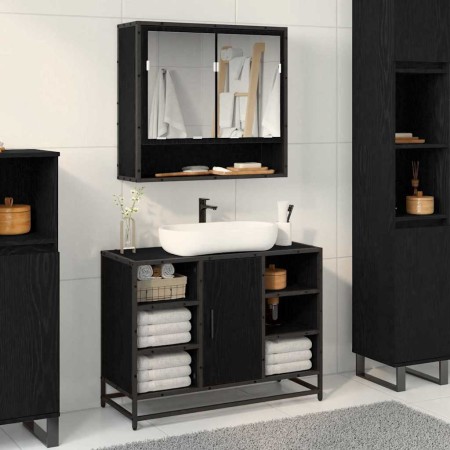 Gabinete de Lavabo para Baño Roble negro 80 x 33 x 60 cm