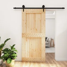 Puerta corredera con herrajes madera maciza de pino 95x210 cm de vidaXL, Puertas - Ref: Foro24-3203240, Precio: 183,84 €, Des...
