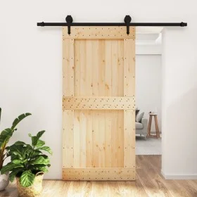 Schiebetür mit Beschlägen aus massivem Kiefernholz 100x210 cm von vidaXL, Türen - Ref: Foro24-3203241, Preis: 200,75 €, Rabat...