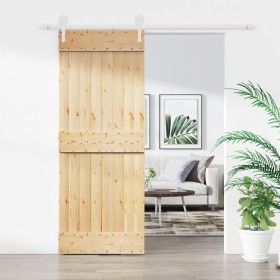 Puerta corredera con herrajes madera maciza de pino 80x210 cm