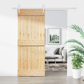 Puerta corredera con herrajes madera maciza de pino 85x210 cm