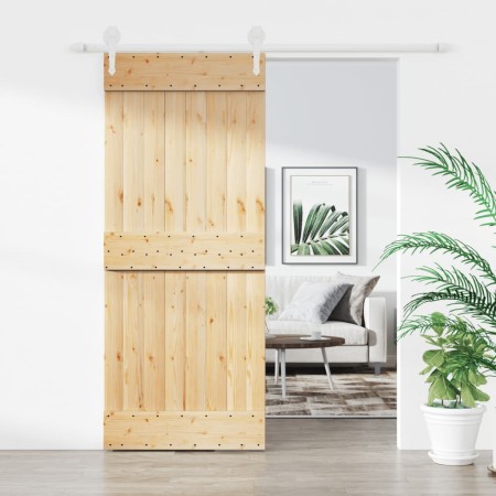 Schiebetür mit Beschlägen aus massivem Kiefernholz, 85 x 210 cm von vidaXL, Türen - Ref: Foro24-3203256, Preis: 175,30 €, Rab...