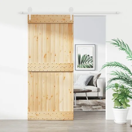 Schiebetür mit Beschlägen aus massivem Kiefernholz 90x210 cm von vidaXL, Türen - Ref: Foro24-3203257, Preis: 195,35 €, Rabatt: %